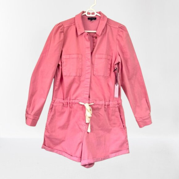 NEW 1. State Twill Cotton Blend Romper in Blush with Drawstring Waist, Size M - Picture 5 of 16